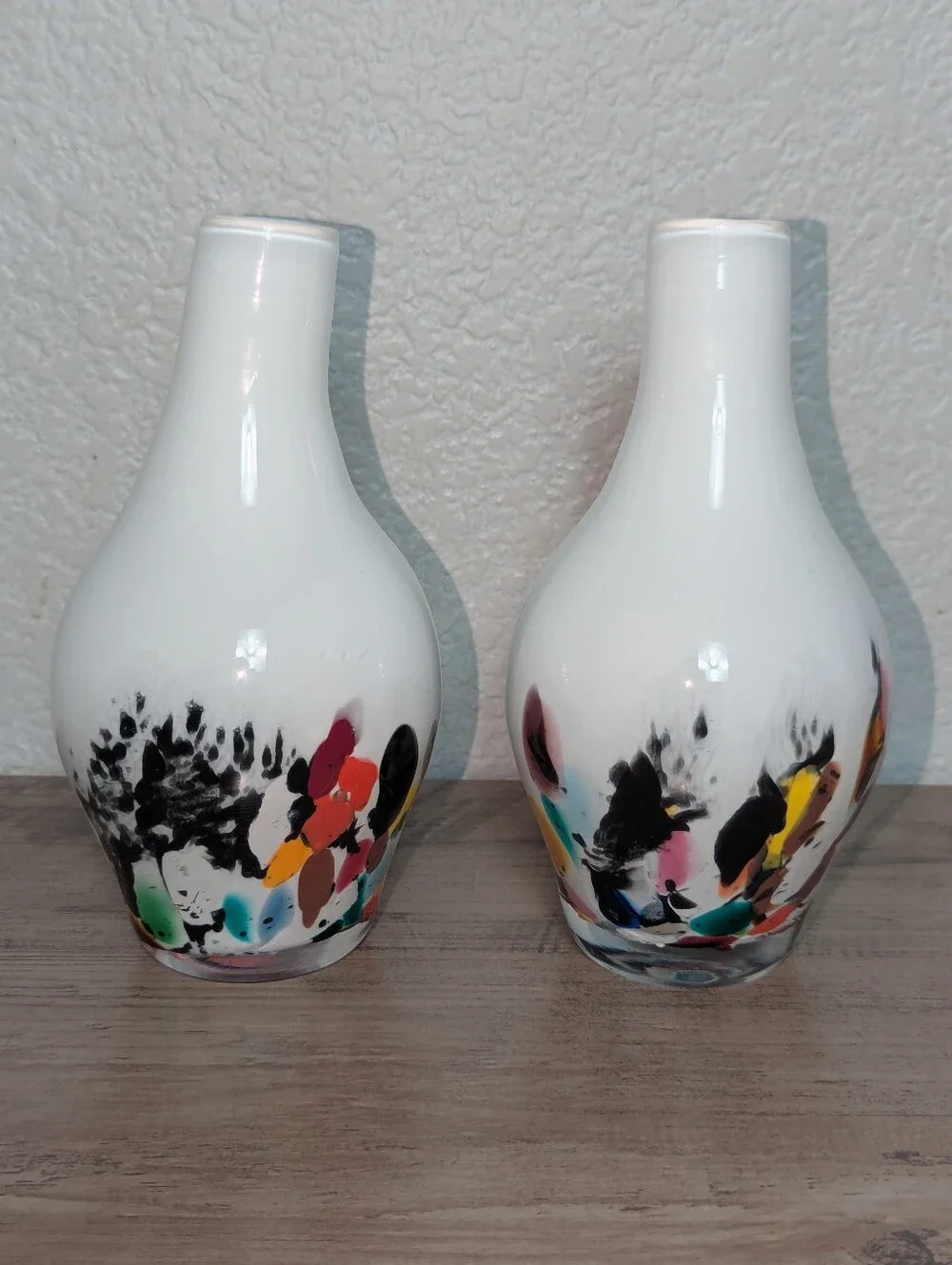 Vintage Hand Blown Confetti Art Glass Vases - Pair